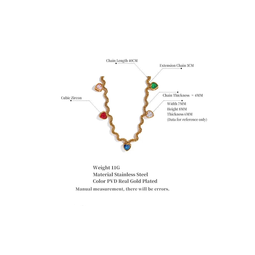 Shine Bright with Colorful Cubic Zirconia Hearts Necklace - Boncuque Store