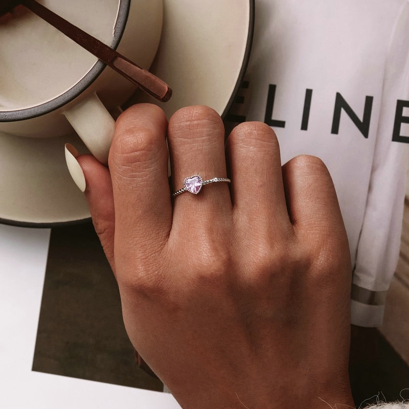 Fine 925 Sterling Silver Ring Pink Cubic Zirconia - Boncuque Store