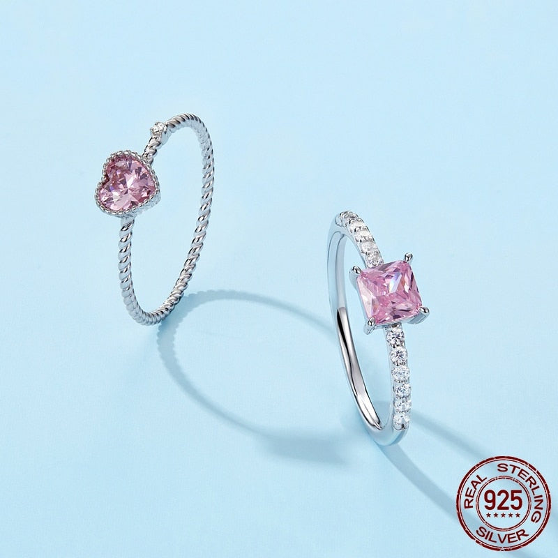 Fine 925 Sterling Silver Ring Pink Cubic Zirconia - Boncuque Store