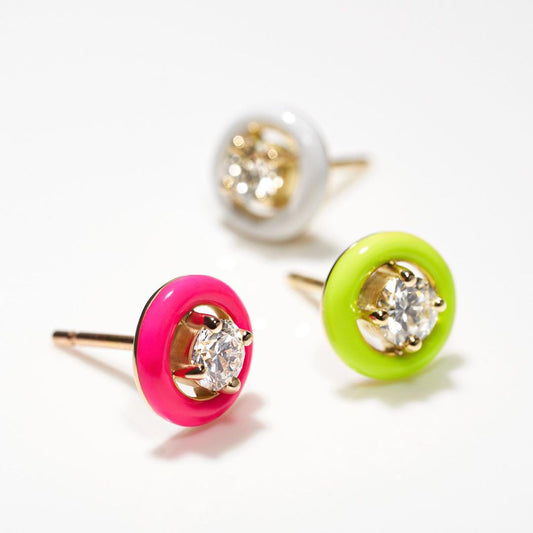 Colorful Neon Enamel Round Cubic Zirconia Stud Earrings - Boncuque Store