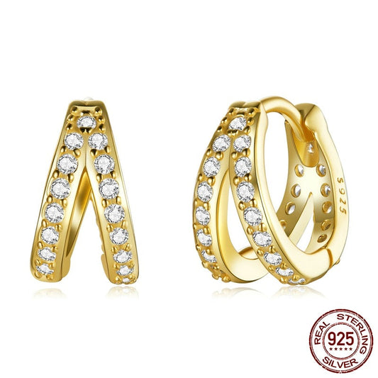 925 Sterling Silver Double Ring Zircon Crystal Earrings - Boncuque Store