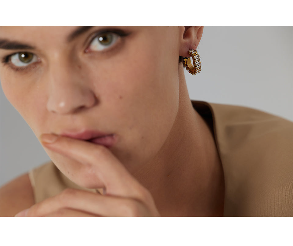 Stainless Steel Shaped Colorful Cubic Zirconia Earrings - Boncuque Store