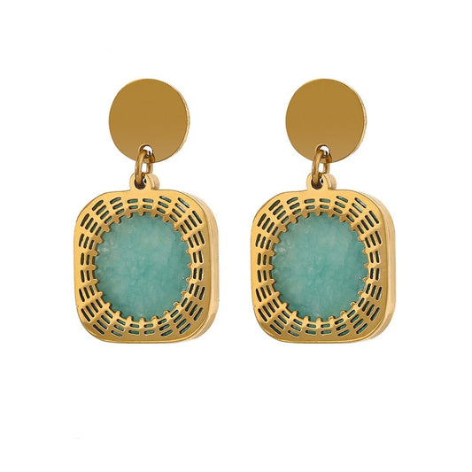 Drop Earrings With Turquoise Natural Stone, Gold Plated - Boncuque Store