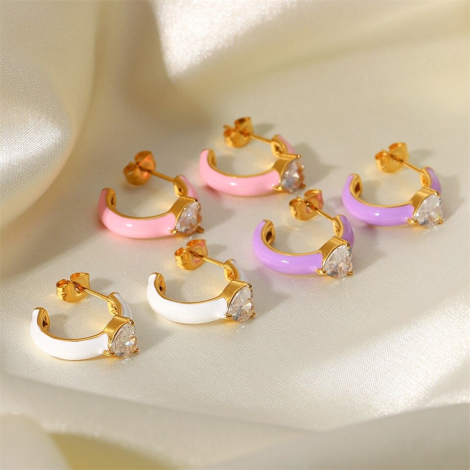 Stainless Steel Colorful Cubic Zirconia Stud Earrings - Boncuque Store