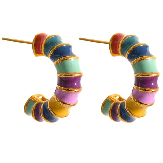 Enamel Stainless Steel Colorful Hoop Earrings - Boncuque Store