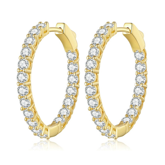Classic Round Luminous Creoles with Zirconia, Hoop Earrings - Boncuque Store