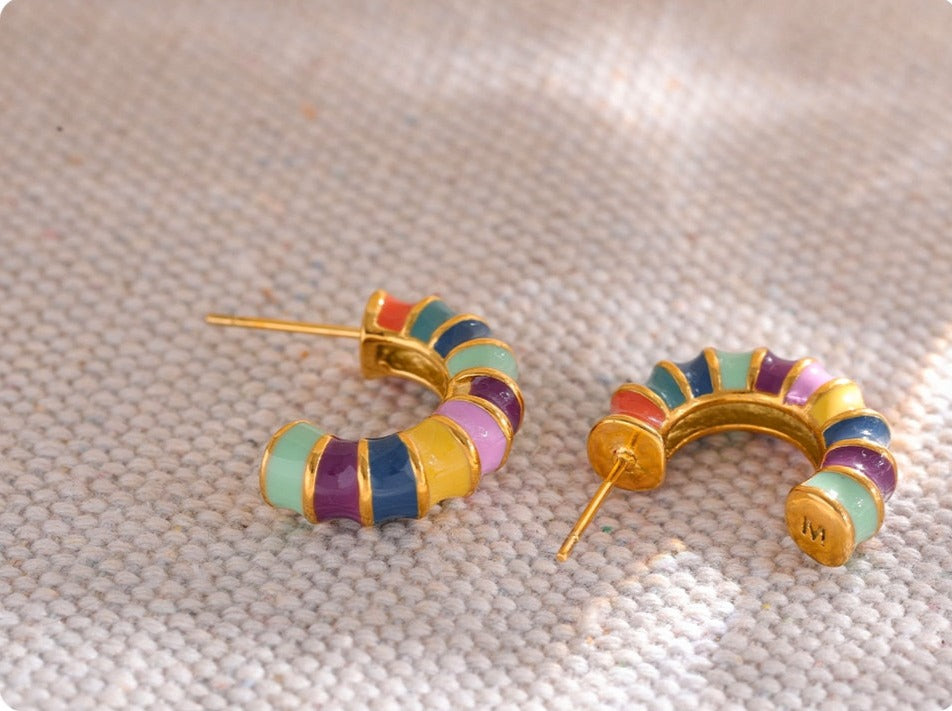 Enamel Stainless Steel Colorful Hoop Earrings - Boncuque Store