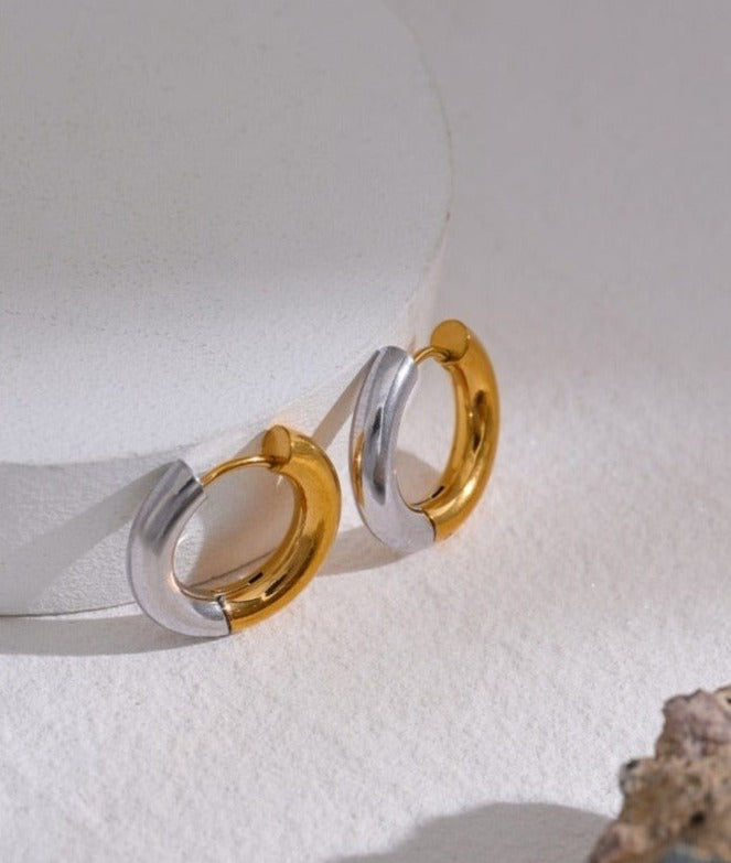 Geometric Round Stainless Steel Hoop Earrings, Real Gold Plated - Boncuque Store