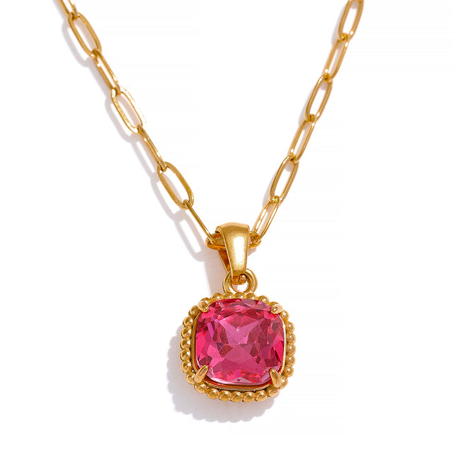 Real gold plated Chain necklace square cubic zirconia
