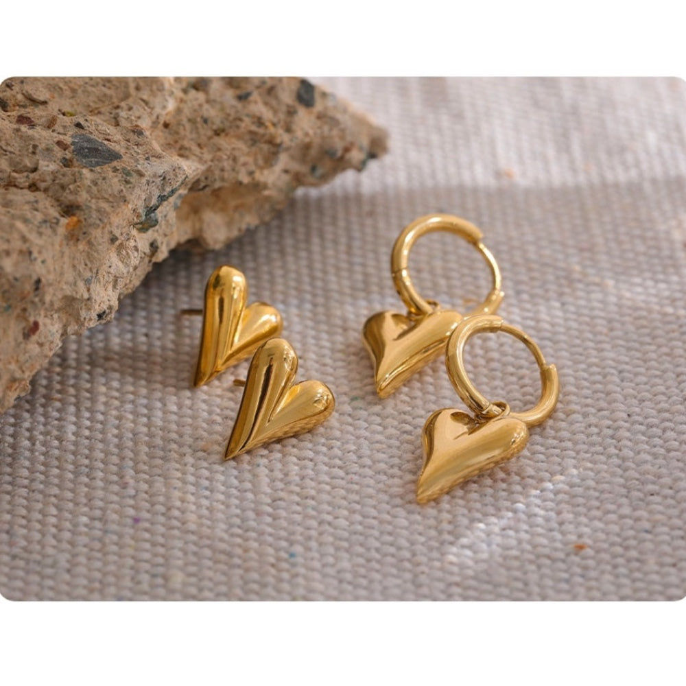 Stylish Heart Huggie Hoop Earrings Gold Plated - Boncuque Store