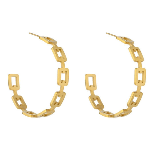 Gold Metal Geometric Earrings Stainless Steel Stud Earrings - Boncuque
