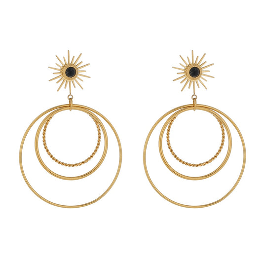 Round Multi-layer Dangle Earrings Gold Color Stainless Steel Metal - Boncuque