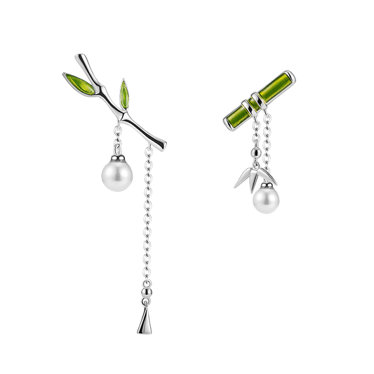 Retro Style Earrings 925 Sterling Silver Needles Earring Green Bamboo - Boncuque