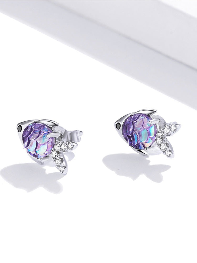 925 Sterling Silver Coloured Little Fish Stud Earrings - Boncuque Store