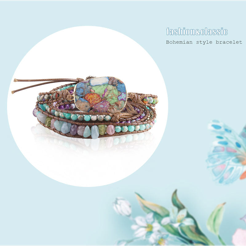 Bracelet Boho Style Mixed Natural Stones-B