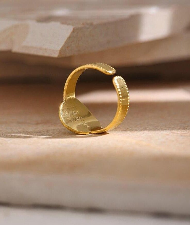 Ring, Stainless Steel Gold Plated Opening Ring With Stone - Boncuque
