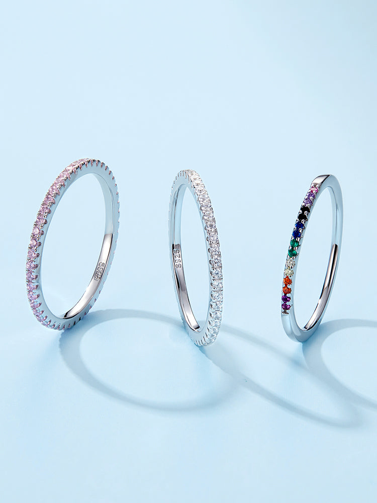 Stackable 925 Sterling Silver Rings Cubic Zirconia Simulated Diamonds - Boncuque Store
