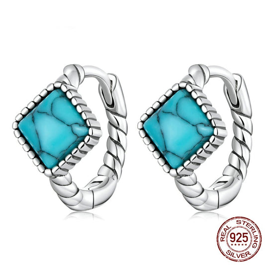 925 Sterling Silver Geometric Open Ring Gemstone Earrings - Boncuque Store