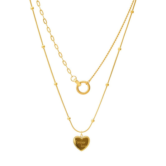 Stainless Steel Two Layer Pendant Necklace - Forever Love - Boncuque