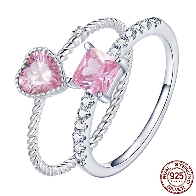 Fine 925 Sterling Silver Ring Pink Cubic Zirconia - Boncuque Store