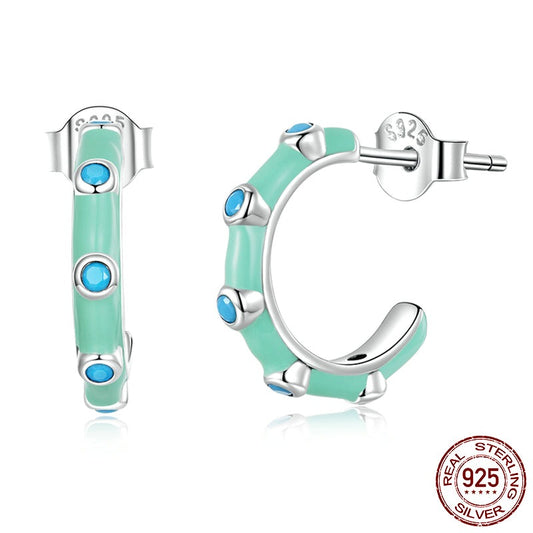 925 Sterling Silver Bohemian Turquoise Half Hoop Earring - Boncuque Store