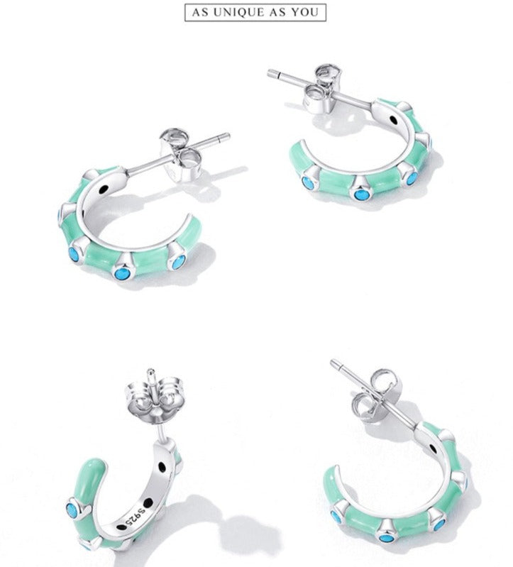 925 Sterling Silver Bohemian Turquoise Half Hoop Earring - Boncuque Store