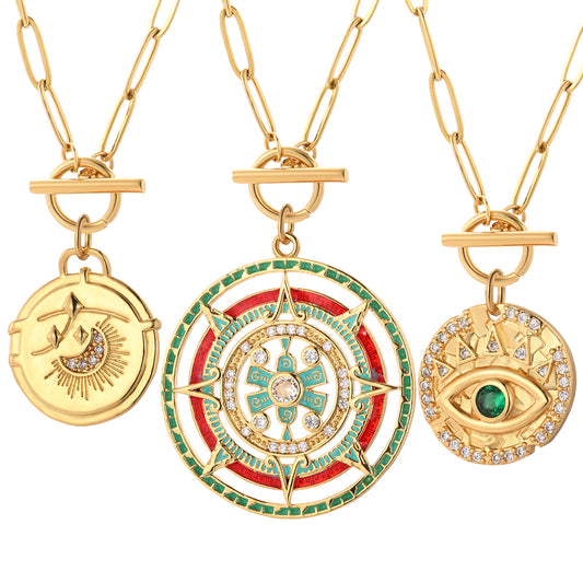 Turkish Evil Blue Eye Pendant Necklaces, Stainless Steel Chain Lİnk - Boncuque Store