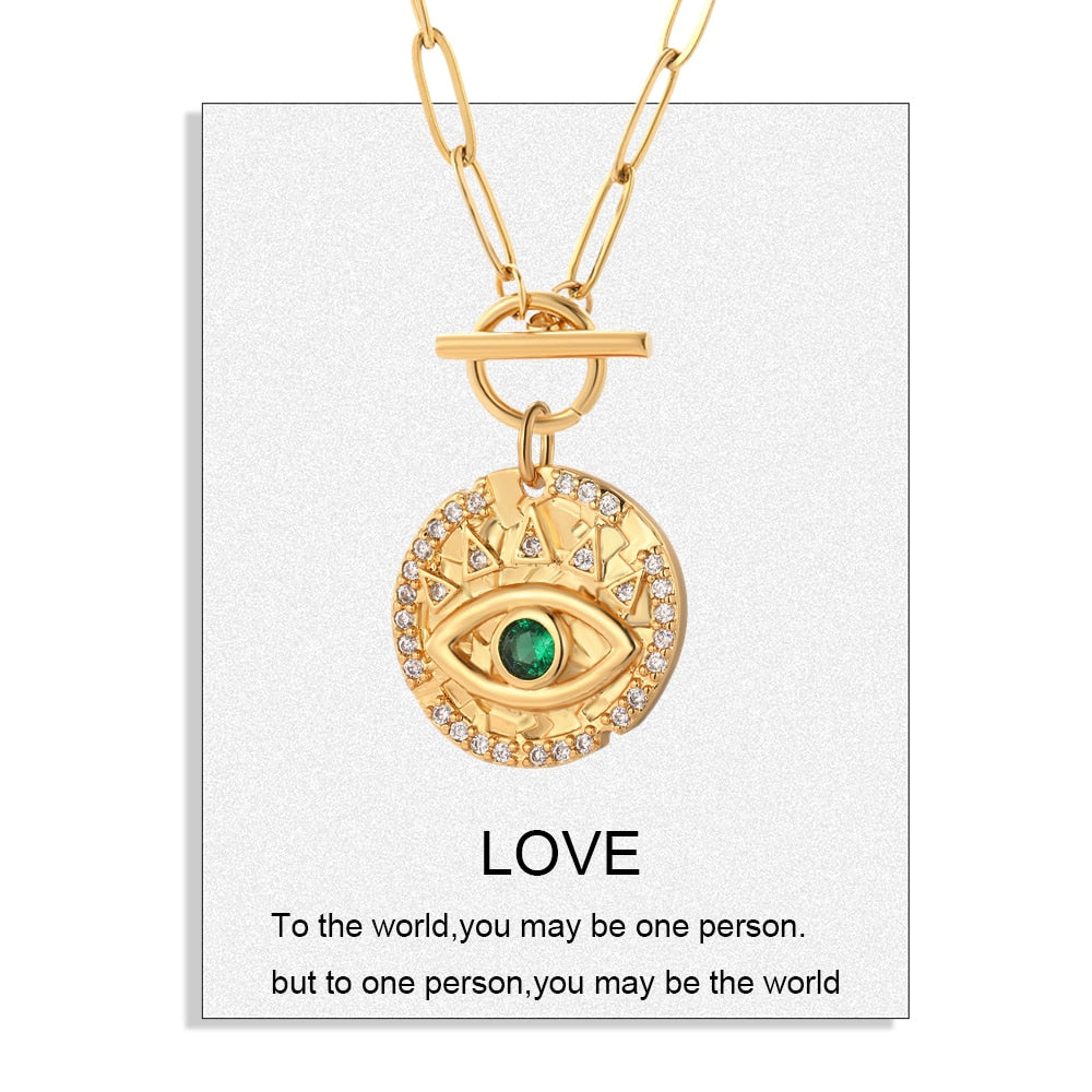 Turkish Evil Blue Eye Pendant Necklaces, Stainless Steel Chain Lİnk - Boncuque Store