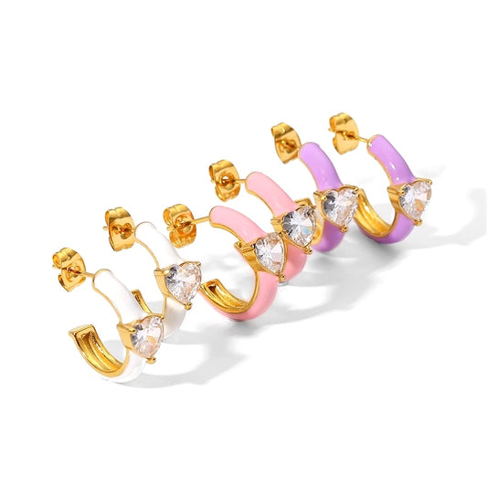 Stainless Steel Colorful Cubic Zirconia Stud Earrings - Boncuque Store
