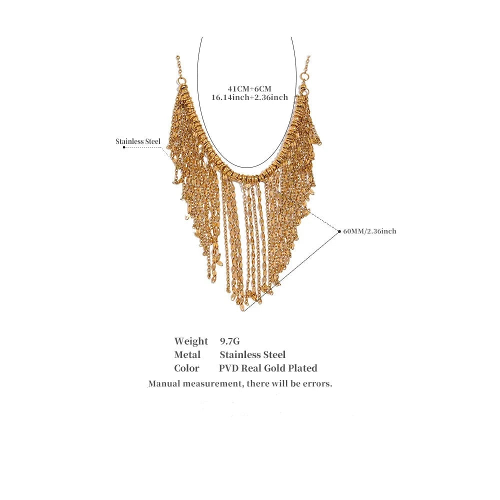 Handmade Long Tassel Pendant Plastron Necklace, 2 Colors - Boncuque Store