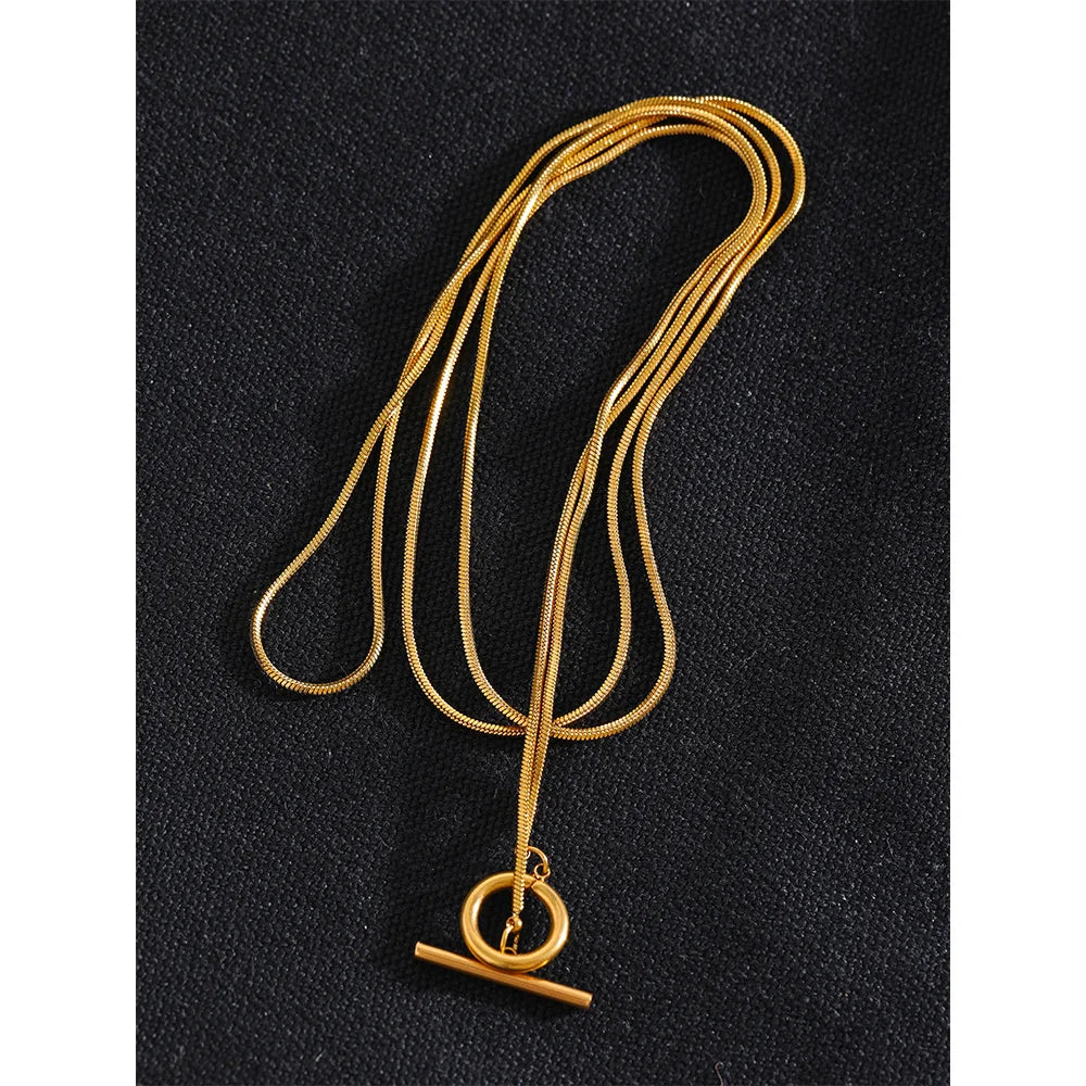 Stainless Steel Double Layer Chain Necklace, Gold Plated