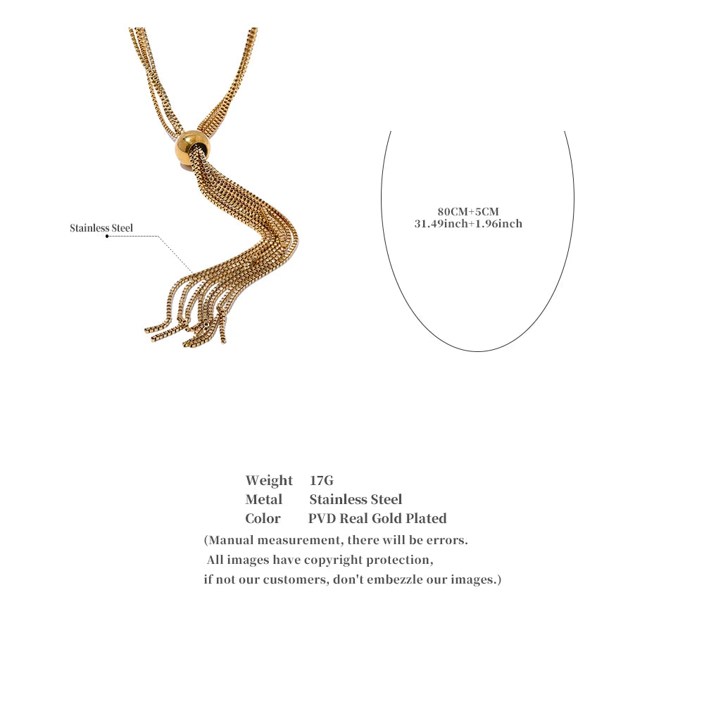 Fashion Forward: 18 K Gold Plated Tasseled Long Chain Necklace - Boncuque Store