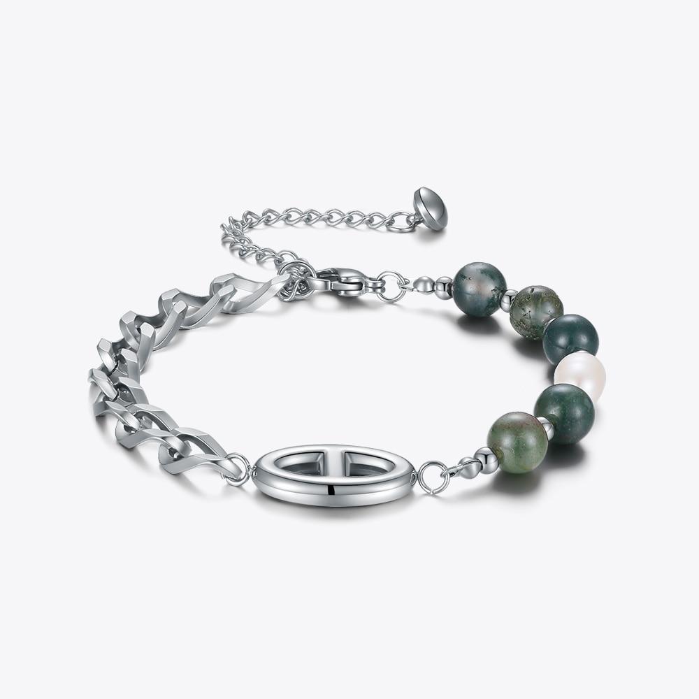 Pearl Bracelet, Green Natural Stone-1