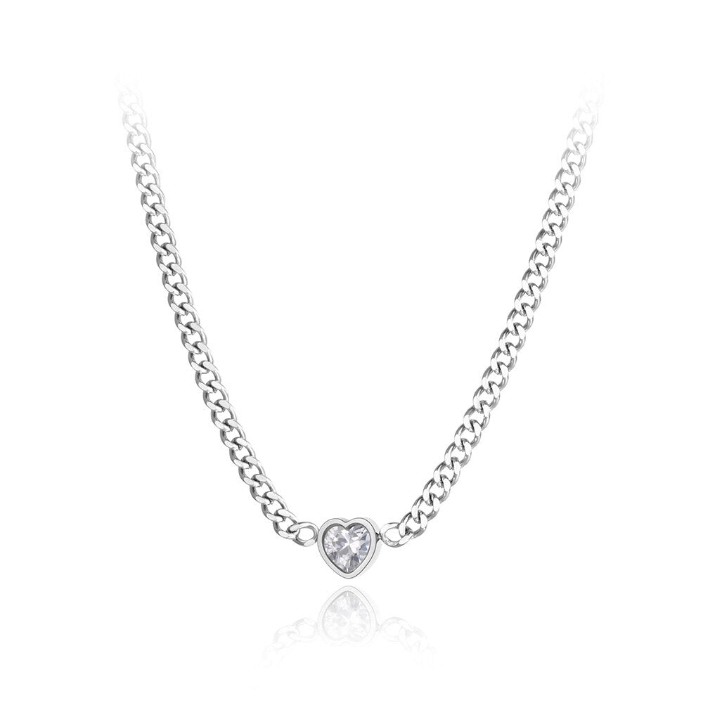 AAA Cubic Zirconia Heart Pendant Necklace Stainless Steel Gold Plated - Boncuque Store