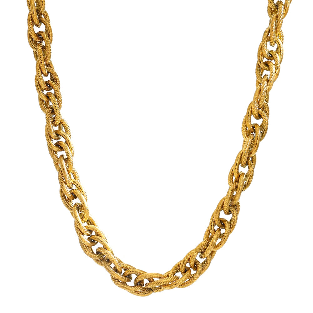 Metal Texture 18 K Gold Plated Stainless Steel Chain Necklace - Boncuque Store