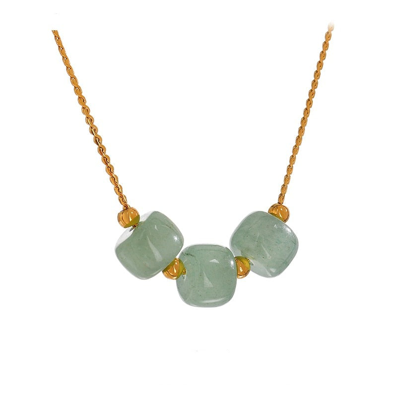 Gold Plated Stainless Steel Necklace With Green Aventurine Stones - Boncuque Store