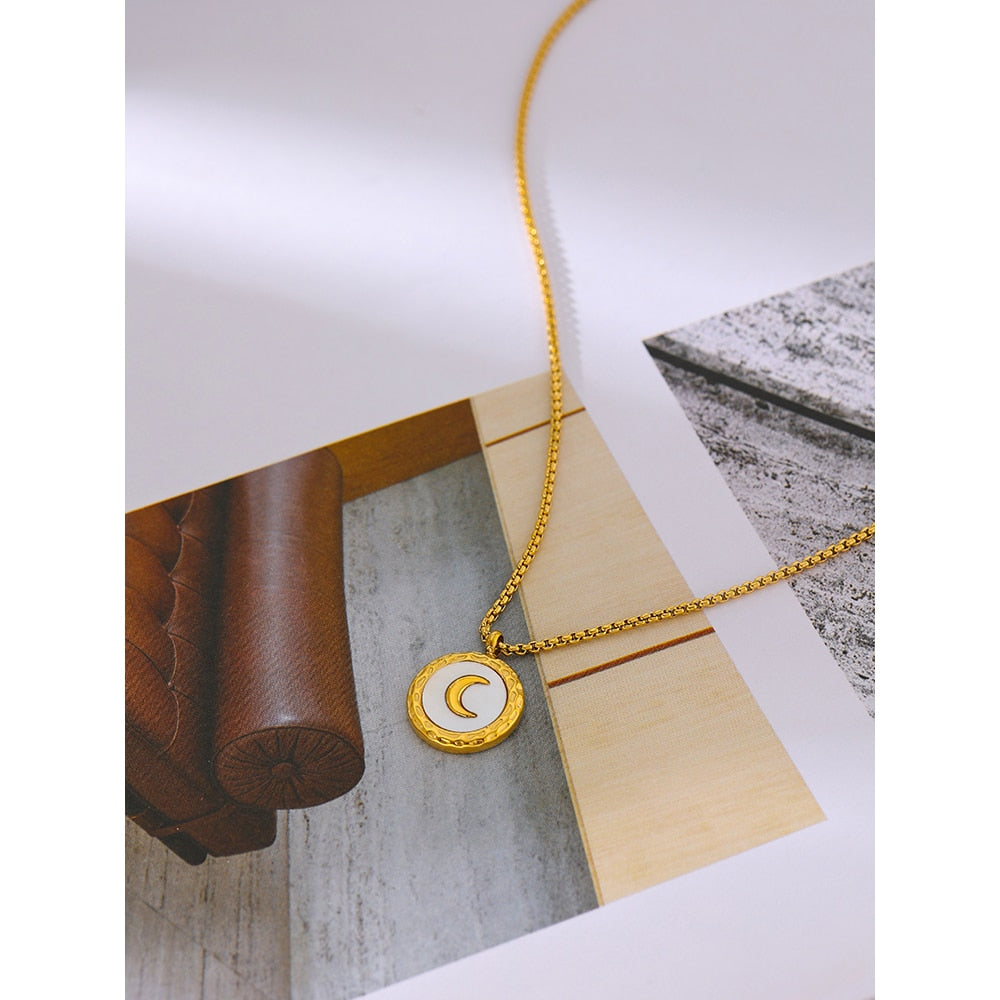 Gold Plated Natural Shell Moon Pendant Necklace - Boncuque Store