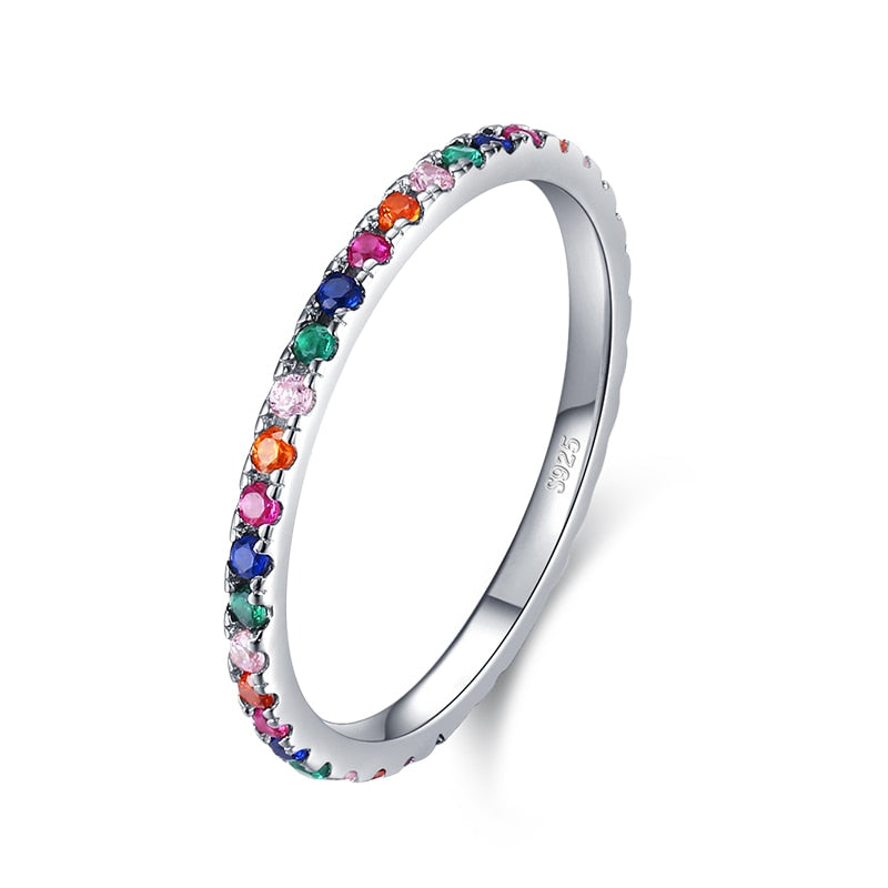 Stackable Enamel Rings Colorful With Cubic Zirconia, Sterling Silver - Boncuque Store