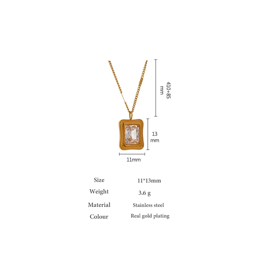 Stainless Steel Stylish Square Cubic Zirconia Necklace, Gold Plated - Boncuque Store