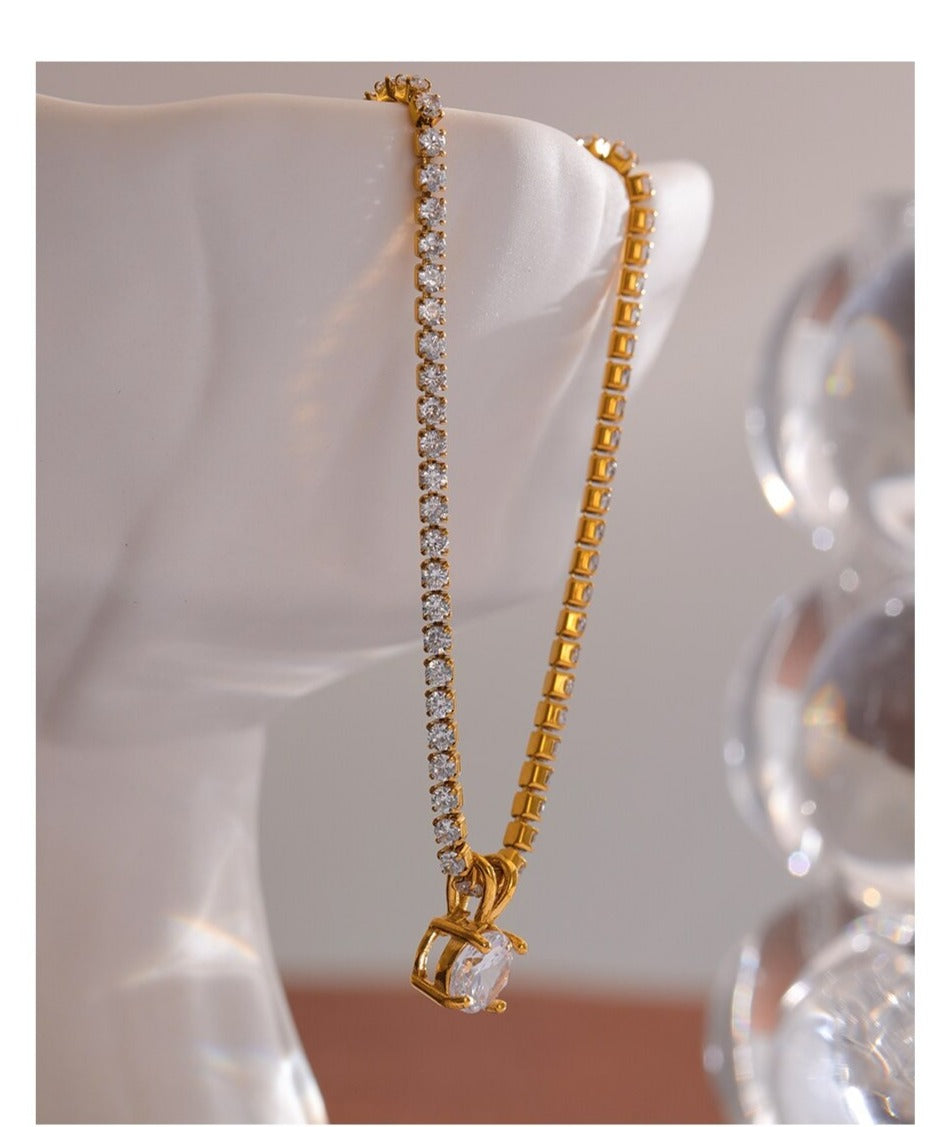 Gold Plated Row Cubic Zirconia Necklace - Boncuque Store