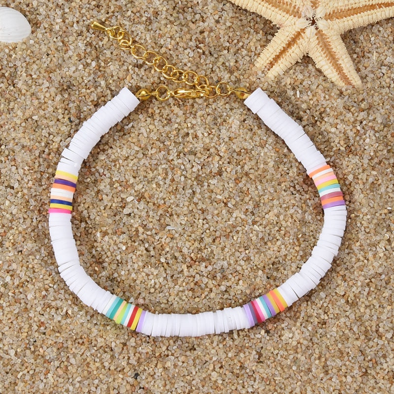 Adjustable Handmade Polymer Clay Discs Anklet Rainbow Color - Boncuque Store