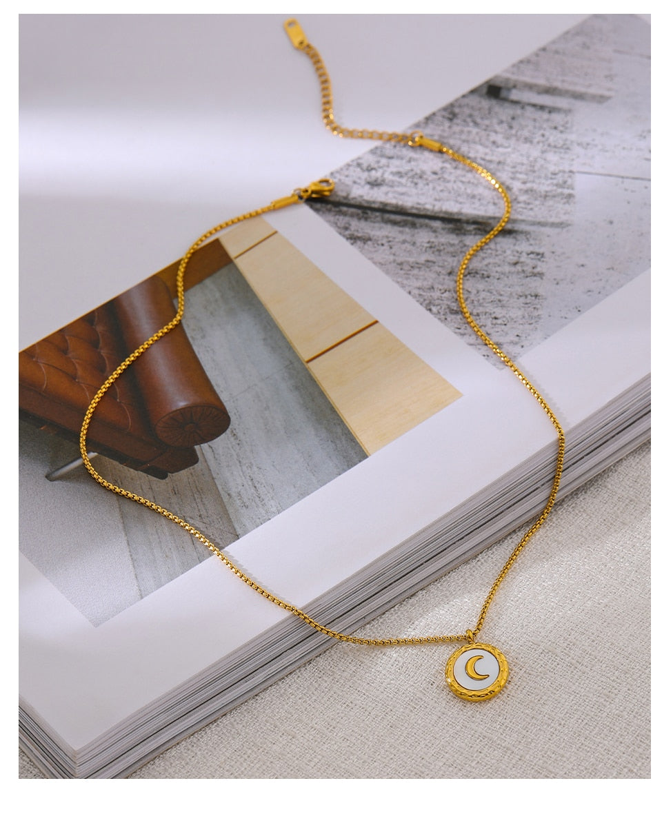 Gold Plated Natural Shell Moon Pendant Necklace - Boncuque Store