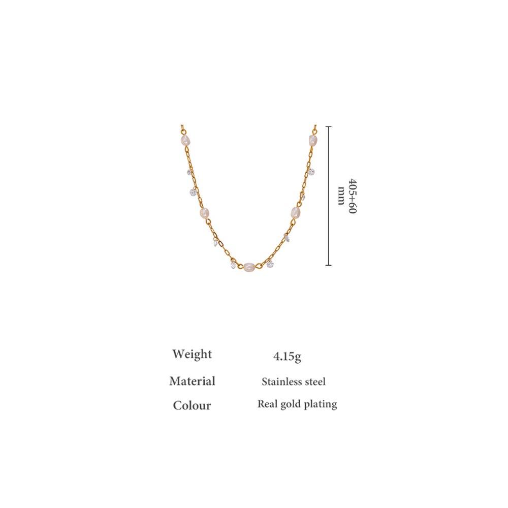 Chic Natural Pearl & Cubic Zirconia Gold Plated Chain Necklace - Boncuque Store