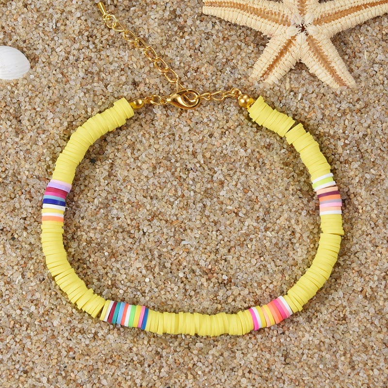 Adjustable Handmade Polymer Clay Discs Anklet Rainbow Color - Boncuque Store