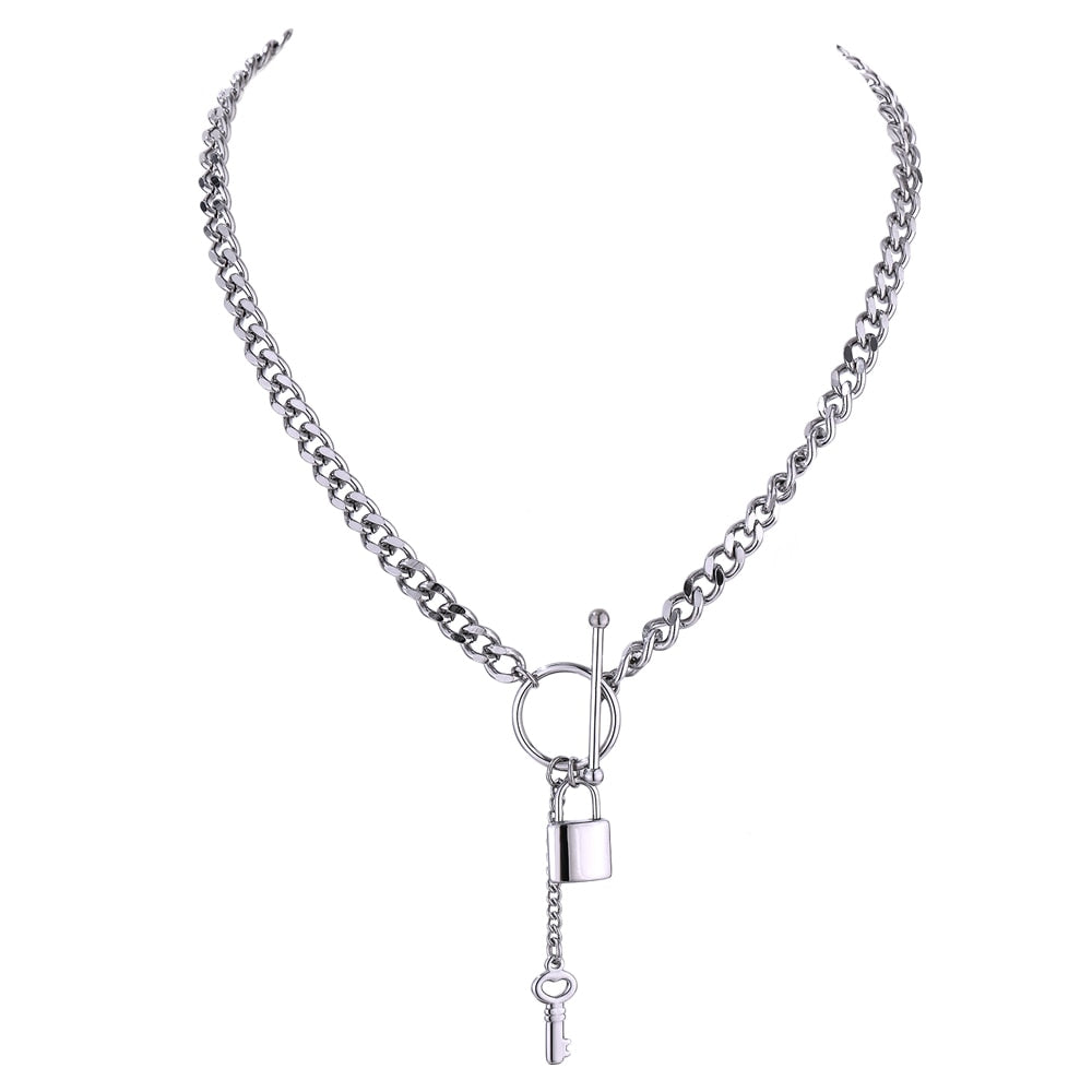 18K Plated Stainless Steel Chain Necklace With Metal Lock Pendant –  Boncuque Store