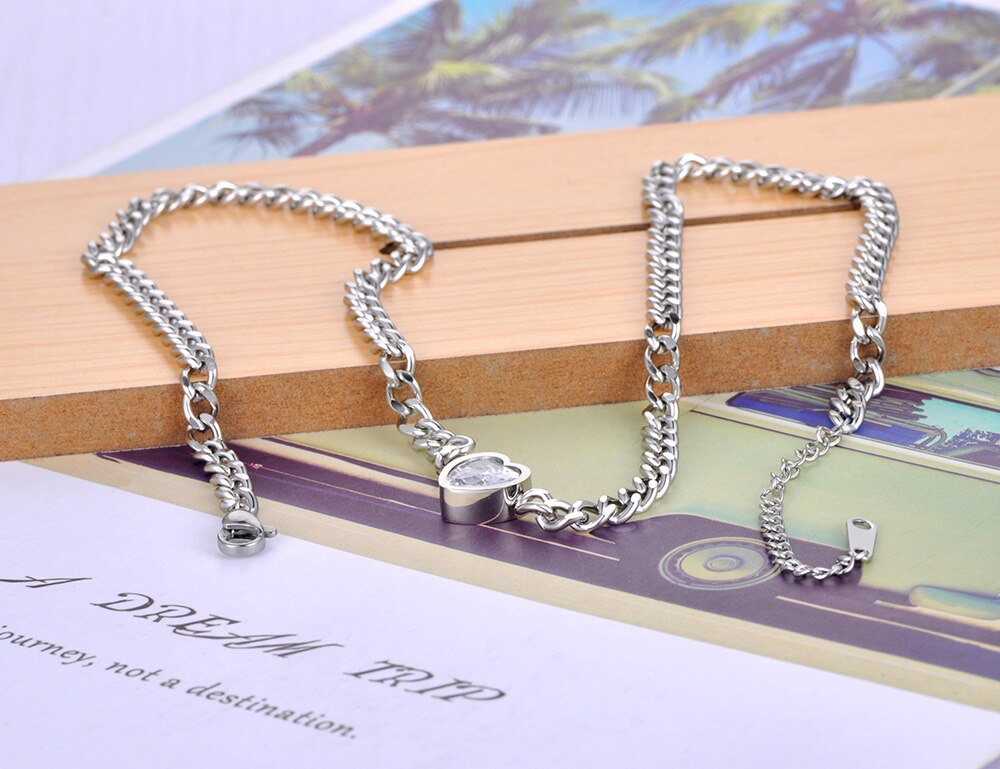 AAA Cubic Zirconia Heart Pendant Necklace Stainless Steel Gold Plated - Boncuque Store