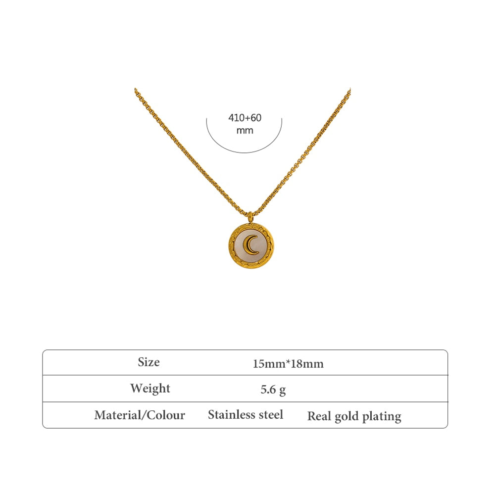 Gold Plated Natural Shell Moon Pendant Necklace - Boncuque Store