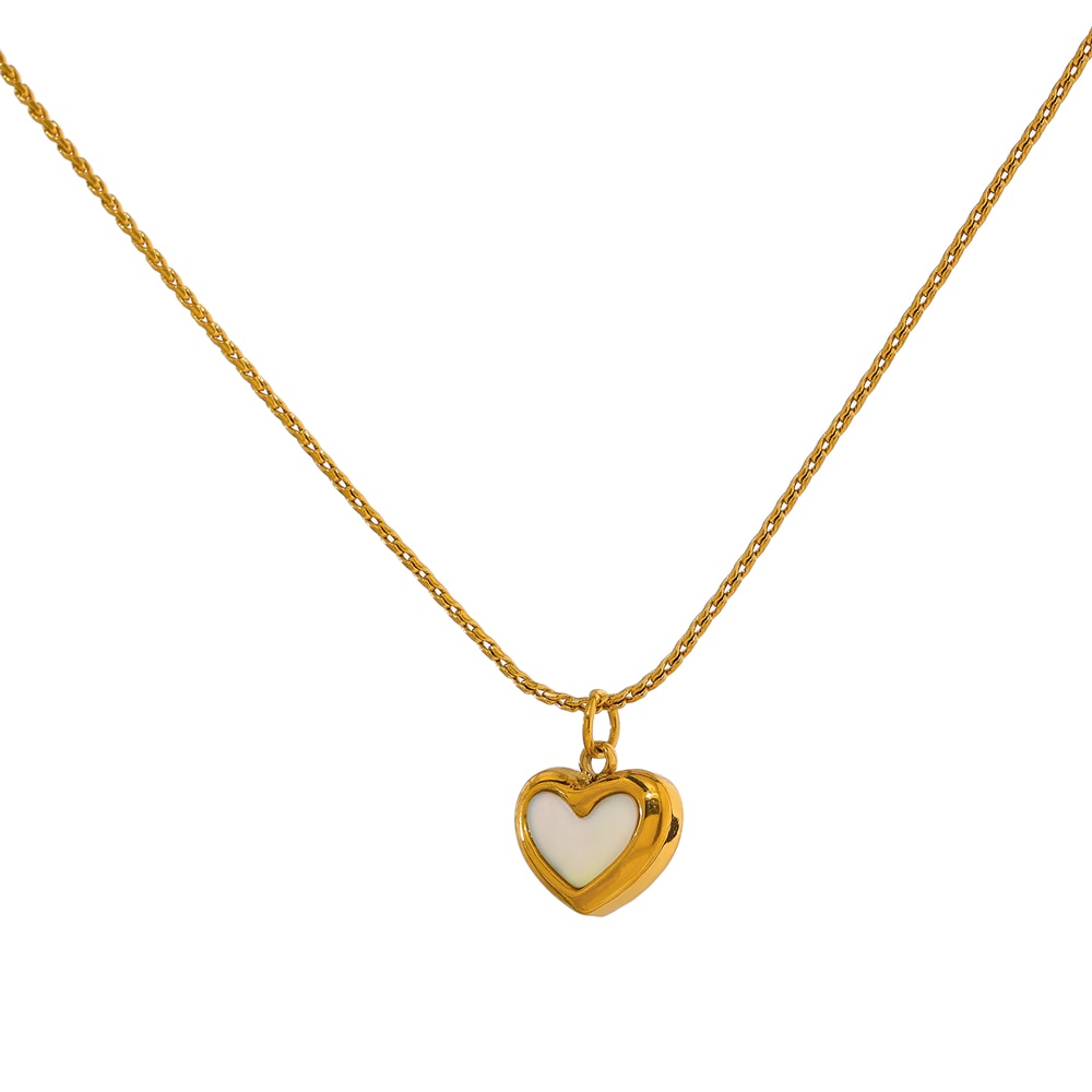 18K Plated Stainless Steel Natural Shell Heart Necklace - Boncuque Store