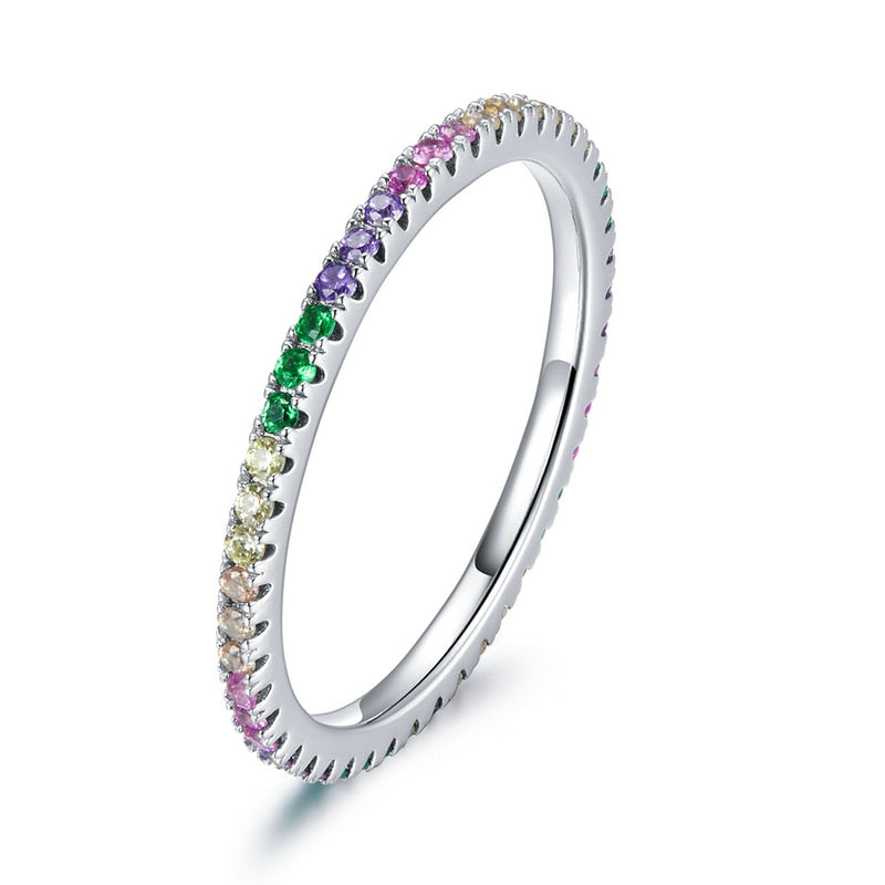 925 Sterling Silver Rings, With Cubic Zirconia Rainbow Colors - Boncuque Store