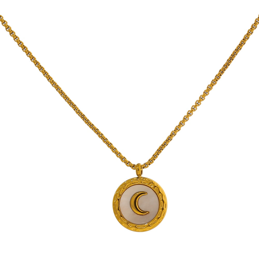 Gold Plated Natural Shell Moon Pendant Necklace - Boncuque Store